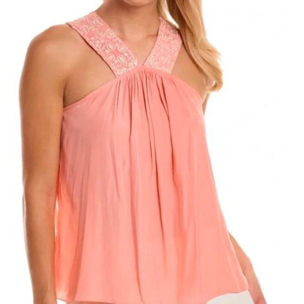Ramy Brook Darby Embriodered Tank Top Coral Peach NWT 295 Sz S - Picture 9 of 13